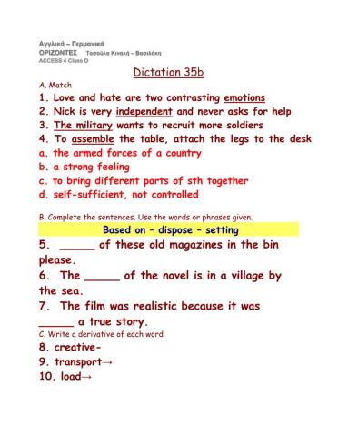 Access 4. Dictation 35 B. Class:D