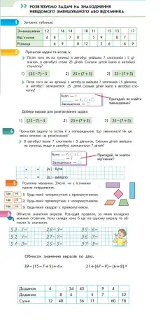 Розв'язуємо задачі на знаходження невідомого зменшуваного або від'ємника