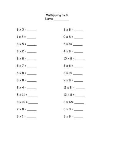 8 Times Table Test