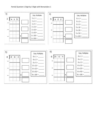 Partial Quotients 1 Digit by 3 Digit with Remainders 2