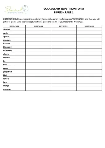 Vocabulary repetition form - fruits - part 1