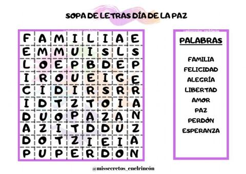 Sopa de letras día de la paz
