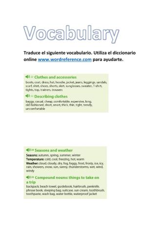 Vocabulario Units 3-5 1 ESO