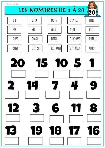 Les nombres de 1 à 20
