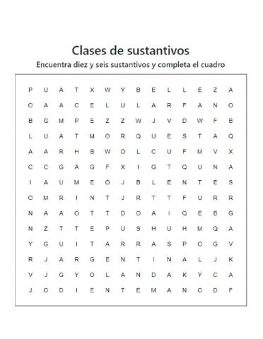 Sopa de letras sustantivos