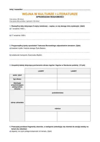 Sprawdzian z literatury wojennej