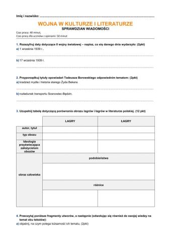 Sprawdzian z literatury wojennej