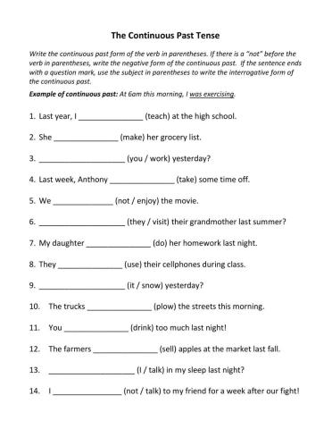 Past Continuous (Past Progressive) tense