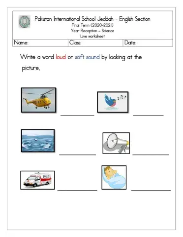 Science live worksheet sources of sound