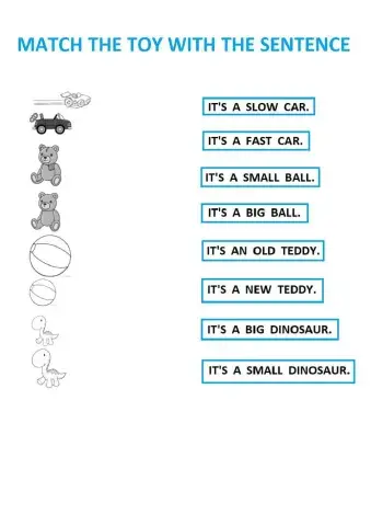 Toys. match. fast, slow, big, small, old, new