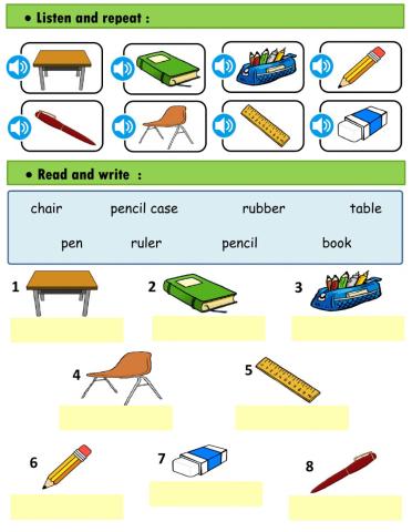 Read and match (classroom objects)