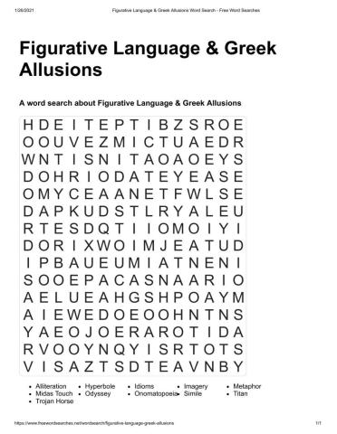 Figurative Language & Greek Allusion Word Search