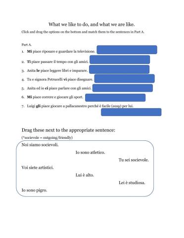 Piacere, Essere & adjectives