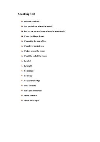 Speaking Test direction