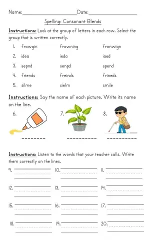 Consonant Blend Spelling Test