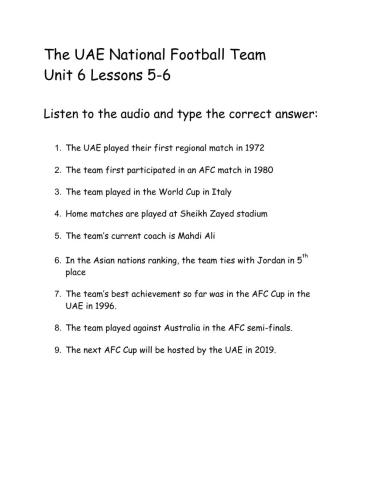 Lessons 5–6 Football: Listening activity