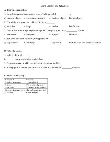 Light,shadows and reflections