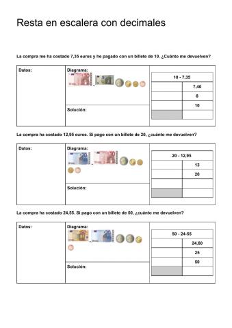 Resta en escalera con decimales