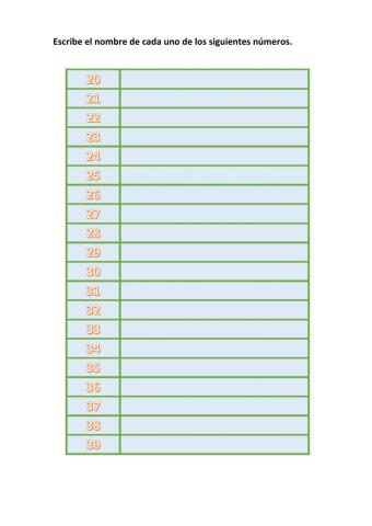Escritura del 20 al 39