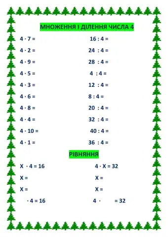 Множення і ділення числа 4