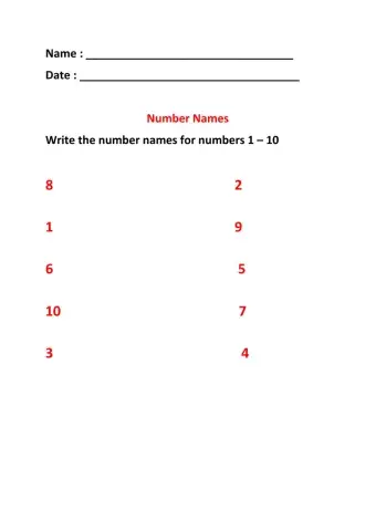 Number Names 1 - 10