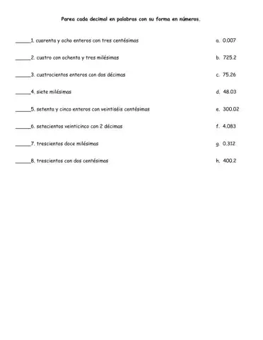Leer y Escribir Números Decimales