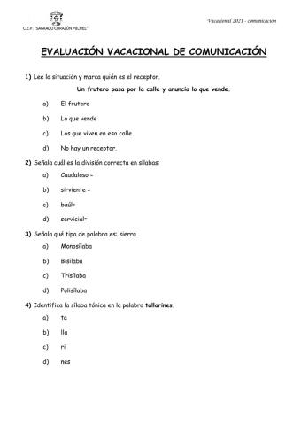 Evaluación vacacional comunicación