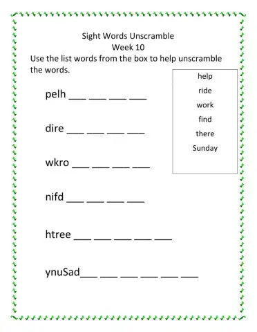 Sight Words  2 Week 10