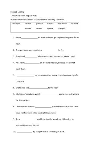 Past Tense Regular Verbs