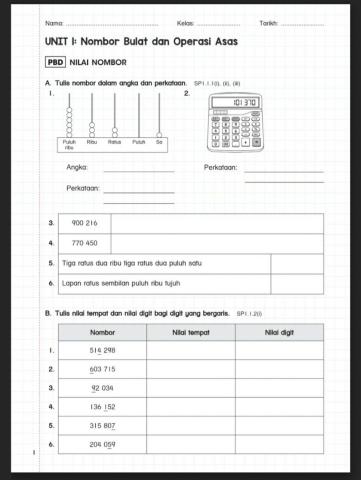 Matematik Tahun 5 Nilai tempat dan nilai digit