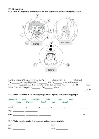 English class a1 unit 4 test