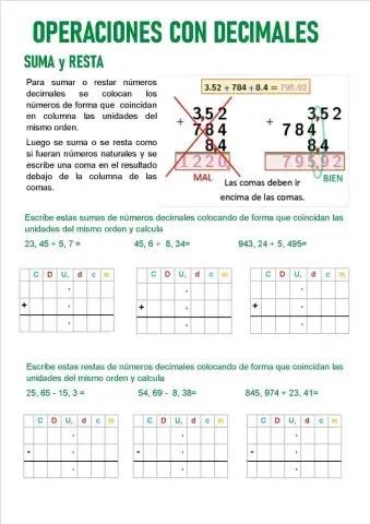 Suma y resta de decimales