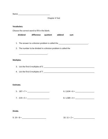 Division test Grade 4