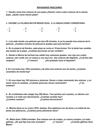 Problemas de fracciones