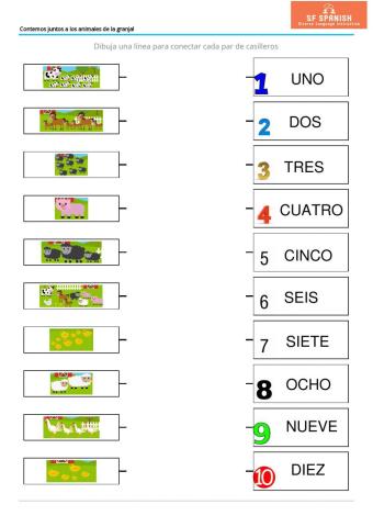 Números hasta el 10 y animales de la granja