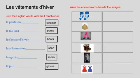 Les vêtements d'hiver: Match and Write