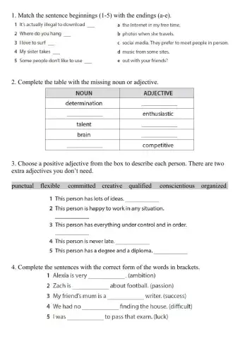 Klasa 7 Unit 4 Vocabulary Test