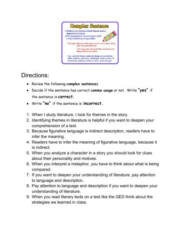 Complex Sentences and Commas