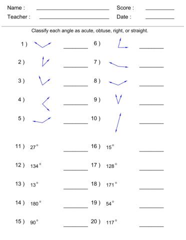 Classifying angles worksheet