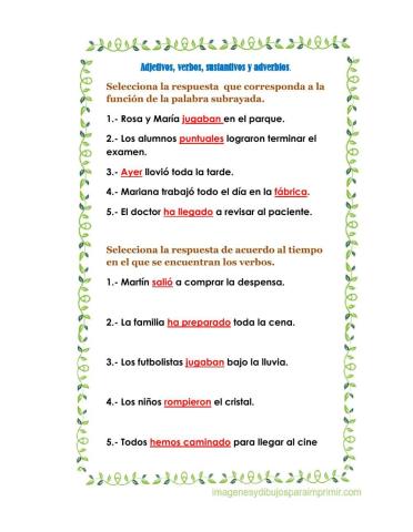 Verbos, adjetivos, sustantivos y adverbios