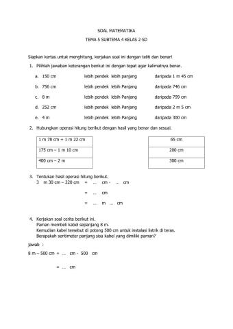 Soal Matematika Tema 5 subtema 4