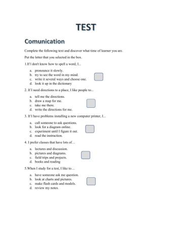 Test tipe of learning