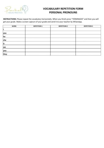 Vocabulary repetition form - personal pronouns