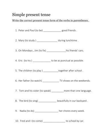 The Simple Present Tense Assignment