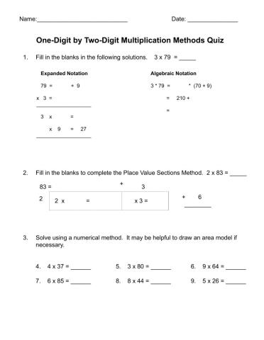 One-Digit by Two Digit Multiplication Methods