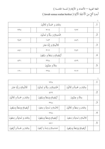 Bahasa Arab Tahun 5 ( Nombor )