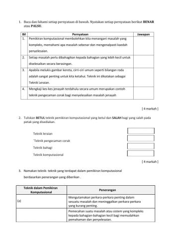 Asas Sains Komputer Tingkatan 1 - Teknik Pemikiran Komputasional