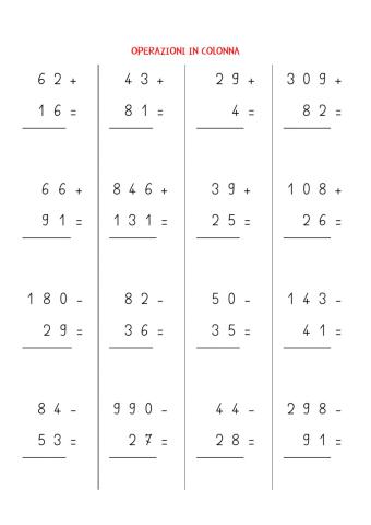 Addizioni e sottrazioni in colonna