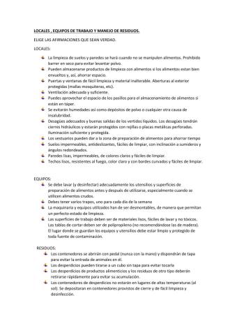 Limpieza de locales, equipos y tratamiento de residuos