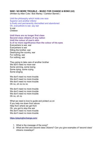 War - no more trouble - playing for change